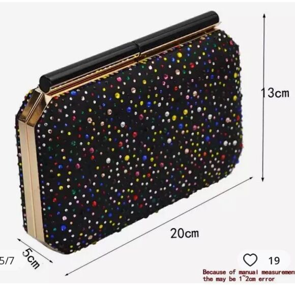 HARD Case Clutch Satin Rhinestone. Magnetic Closure. Long Chain Detachable